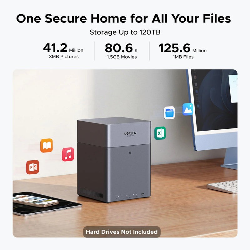Afbeelding laden in galerijviewer, Ugreen nasync dh4300 plus (grijs, 1x 2,5gbe, hdmi, usb-c)