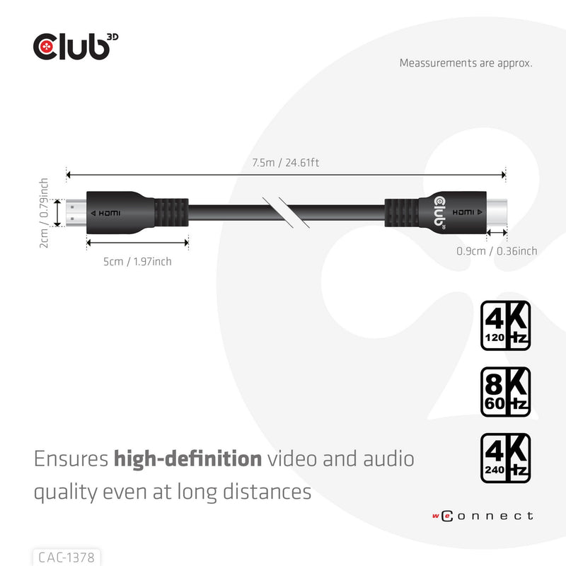 Load image into Gallery viewer, Club 3d ultra high speed hdmi 2.1 gecertificeerde kabel male-male (zwart, 7,5 meter, 4k 240hz, 8k 60hz, 48gbps)