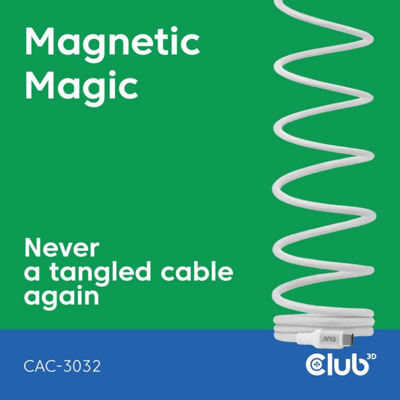 Cargue la imagen en el visor de la galería, Club 3d usb-c magnetic-coil 240w pd3.1 white cable, 2 meter kabel (wit)