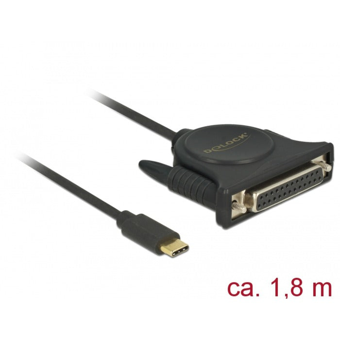 Load image into Gallery viewer, Delock usb-c 2.0 male > 1 x parallel db25 female kabel (zwart, 1,8 meter )