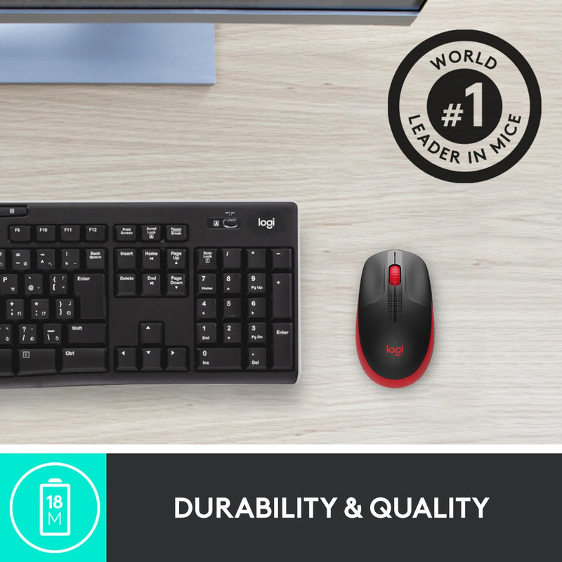 Load image into Gallery viewer, Logitech m190 full-size wireless mouse (rood, 1000 dpi)