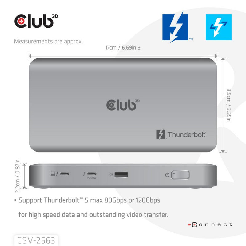 Laden Sie das Bild in Galerie -Viewer, Club 3d 5-1 thunderbolt 5 hub triple video dockingstation (grijs)