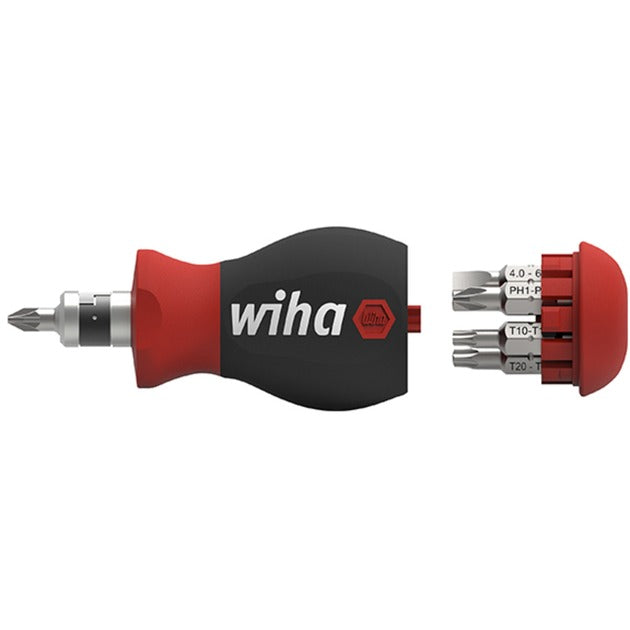 Load image into Gallery viewer, Wiha schroevendraaier met bitmagazijn stubby (zwart rood, 7 dubbelbits)