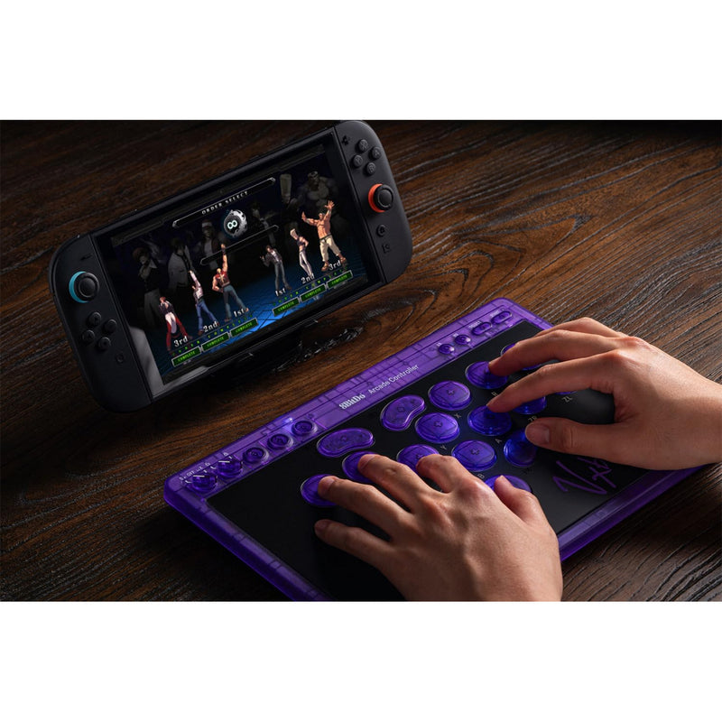 Laden Sie das Bild in Galerie -Viewer, 8bitdo arcade controller - transparent purple signature edition (paars transparant, 2.4 ghz bluetooth usb, nintendo switch 1 + 2, pc)
