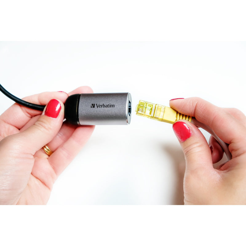 Load image into Gallery viewer, Verbatim usb 3.2 gen 1 adapter, usb-c > rj-45 (zilver zwart, 10cm, gigabit lan 10 100 1000 mbit s)