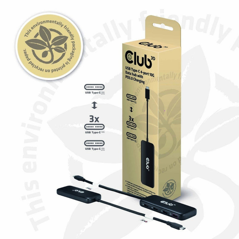 Afbeelding laden in galerijviewer, Club 3d usb-c 4-poorts 10g-datahub met pd3.0 usb-hub (zwart)
