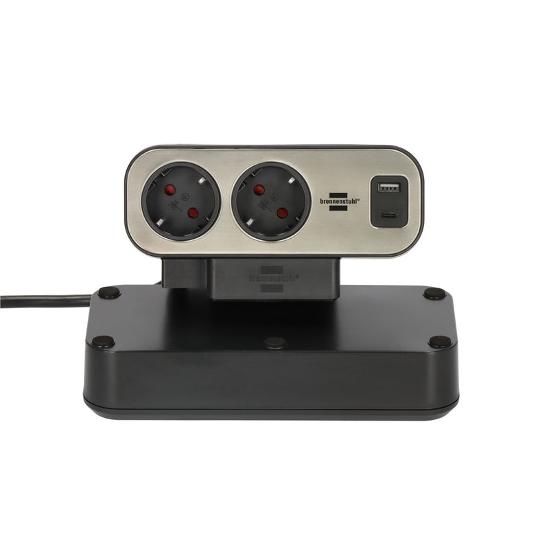 Load image into Gallery viewer, Brennenstuhl estilo duplex stekkerdoos met schakelaar stekkerdoos (zwart zilver, 1x usb c, 1x usb a)