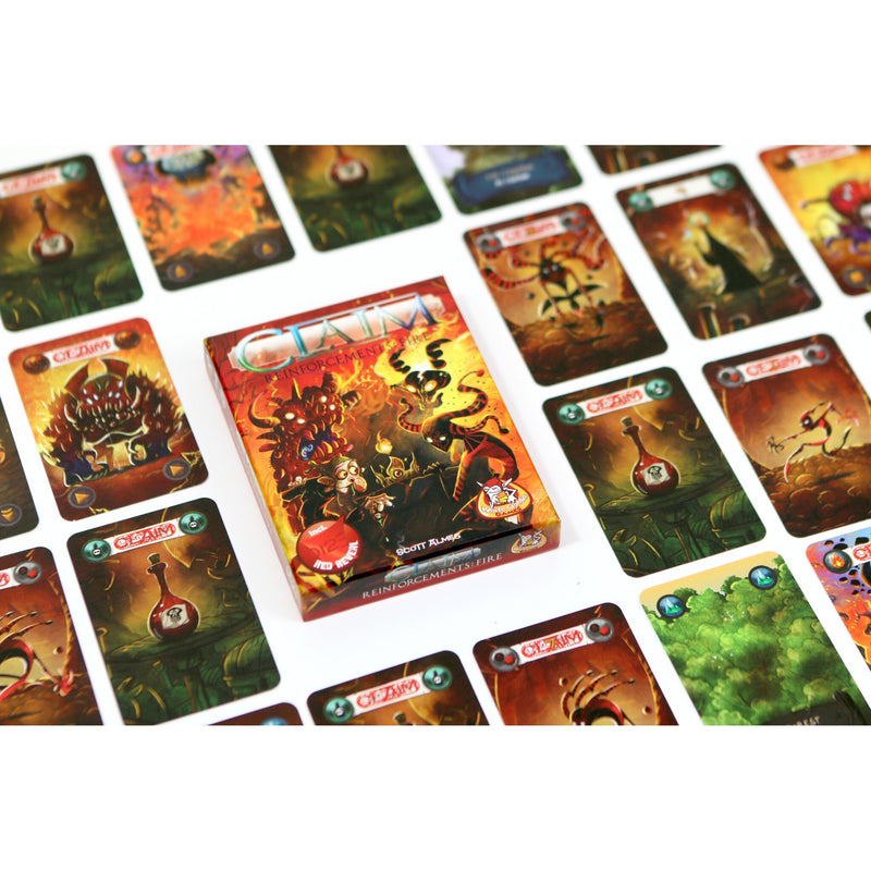 Load image into Gallery viewer, White goblin games claim reinforcements: fire kaartspel (nederlands, uitbreiding, 2 spelers, 25 minuten, vanaf 10 jaar)
