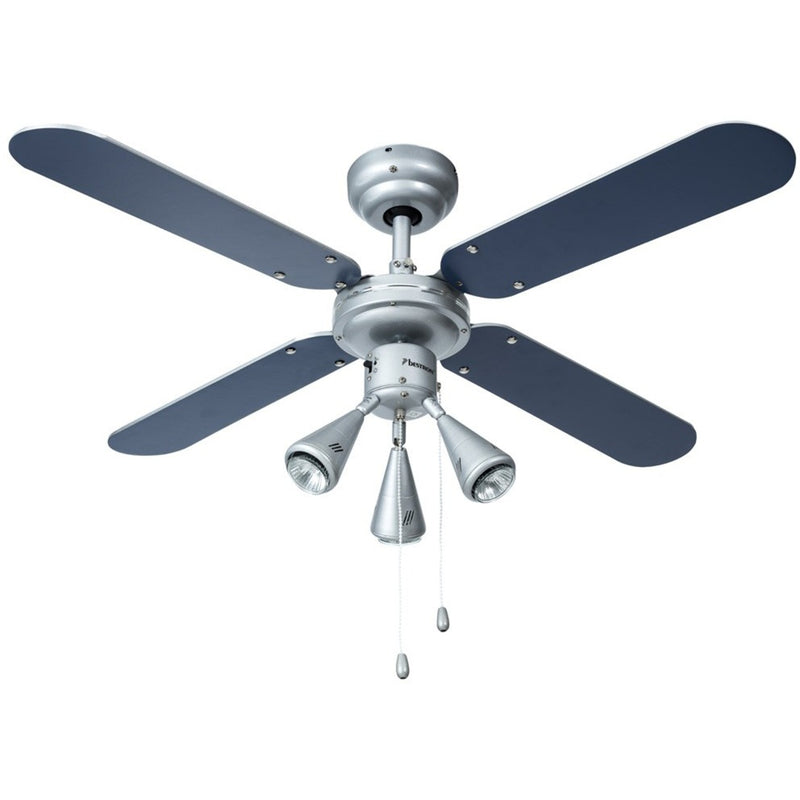 Load image into Gallery viewer, Bestron dlhb42s plafondventilator met verlichting (zilver donkerblauw, ø 102 cm | met zomer- winterfunctie | 3x gu10 ledlampjes)
