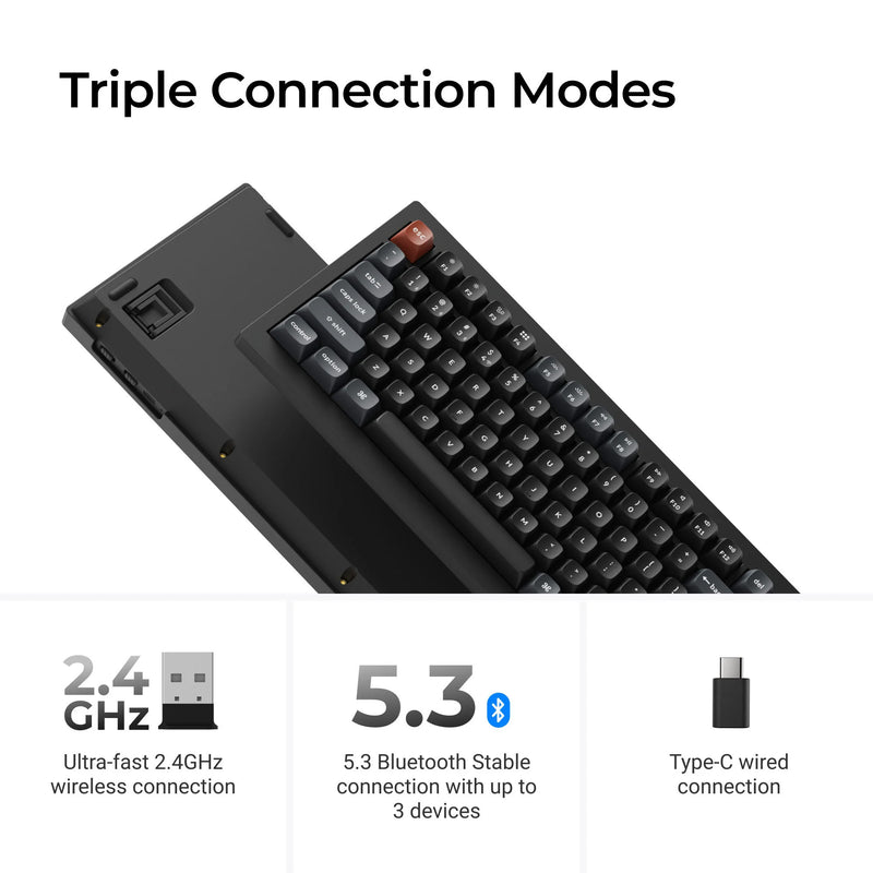 Load image into Gallery viewer, Keychron v1 ultra 8k wireless custom mechanical keyboard (zwart, us lay-out (qwerty), silk pom banana, 75%, rgb, hot swap, 2.4 ghz | bluetooth 5.3 | usb-c)