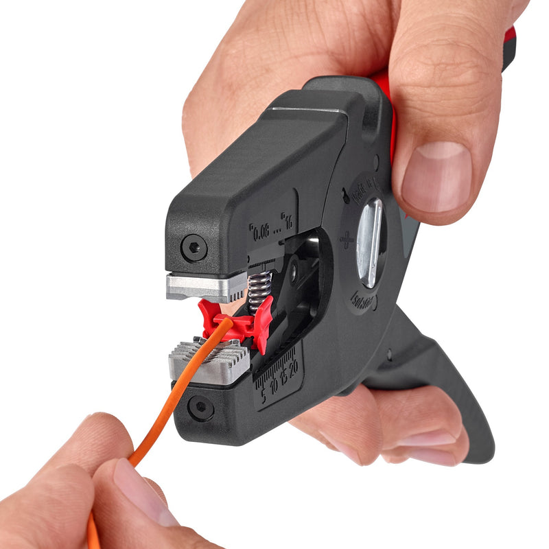 Load image into Gallery viewer, Knipex precistrip16 automatische afstriptang (zwart rood, geïntegreerde draadsnijder)