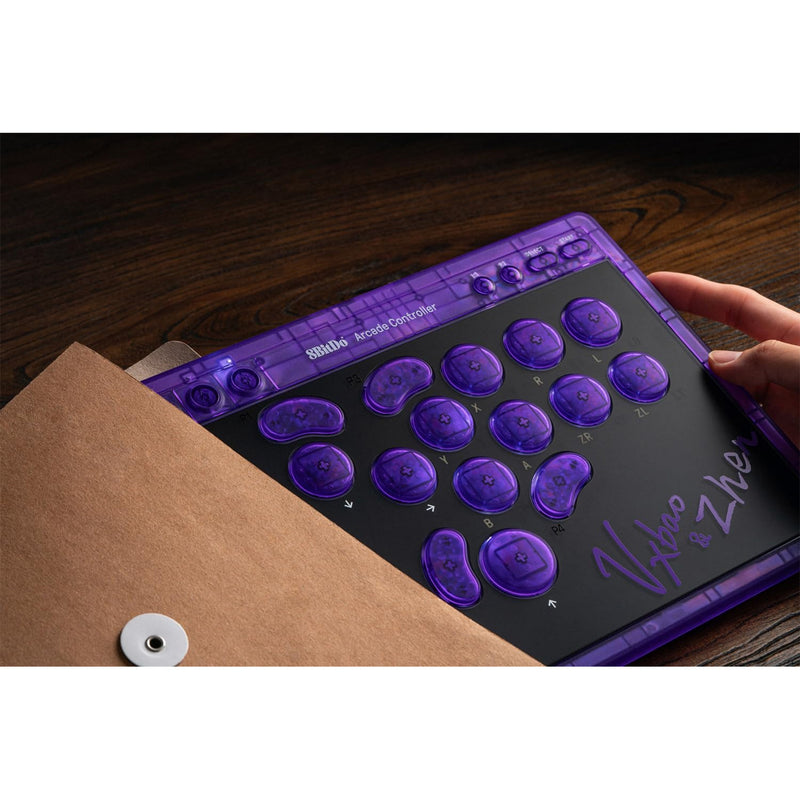 Laden Sie das Bild in Galerie -Viewer, 8bitdo arcade controller - transparent purple signature edition (paars transparant, 2.4 ghz bluetooth usb, nintendo switch 1 + 2, pc)