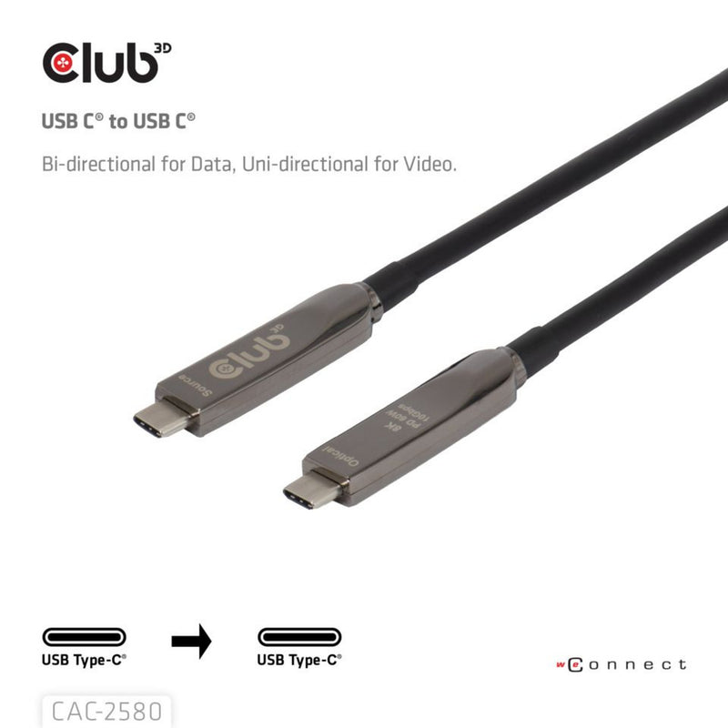 Afbeelding laden in galerijviewer, Club 3d full-feature usb-c kabel, 15m (zwart, 8k60hz 10gbps 60w)
