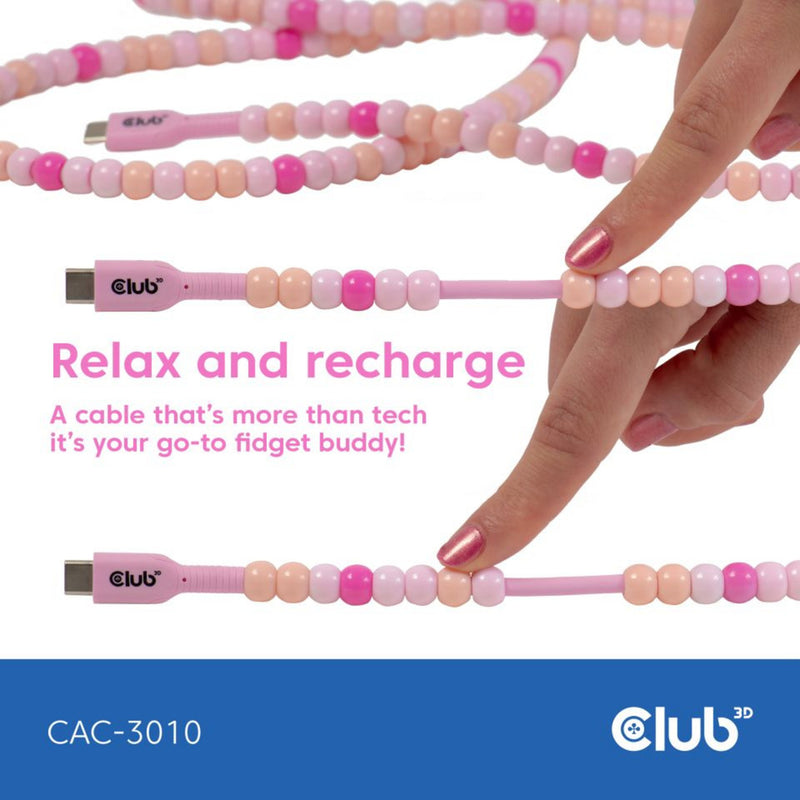 Laden Sie das Bild in Galerie -Viewer, Club 3d usb-c beaded cable pink, 2 meter kabel (roze)