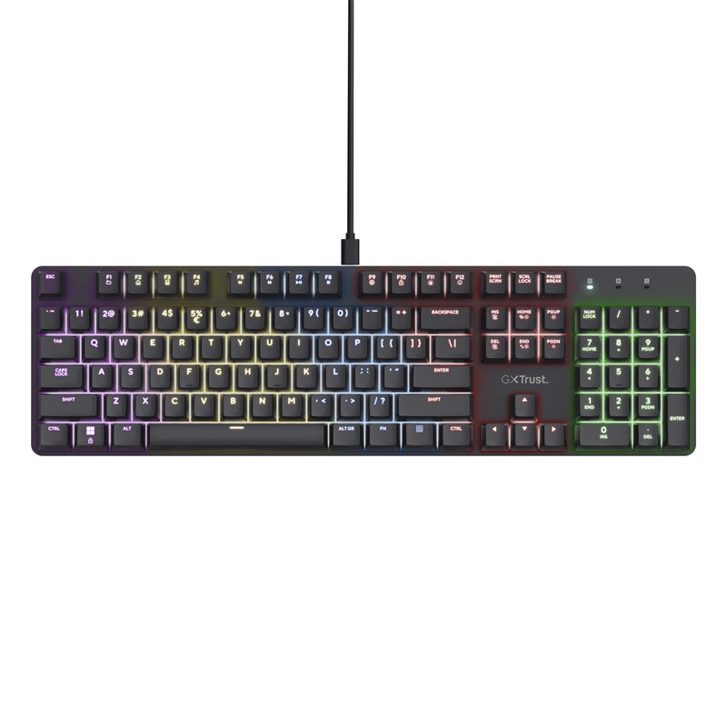Load image into Gallery viewer, Trust gxt 871 zora mechanisch gaming toetsenbord (zwart, us lay-out (qwerty), huano red, 100%, rgb)