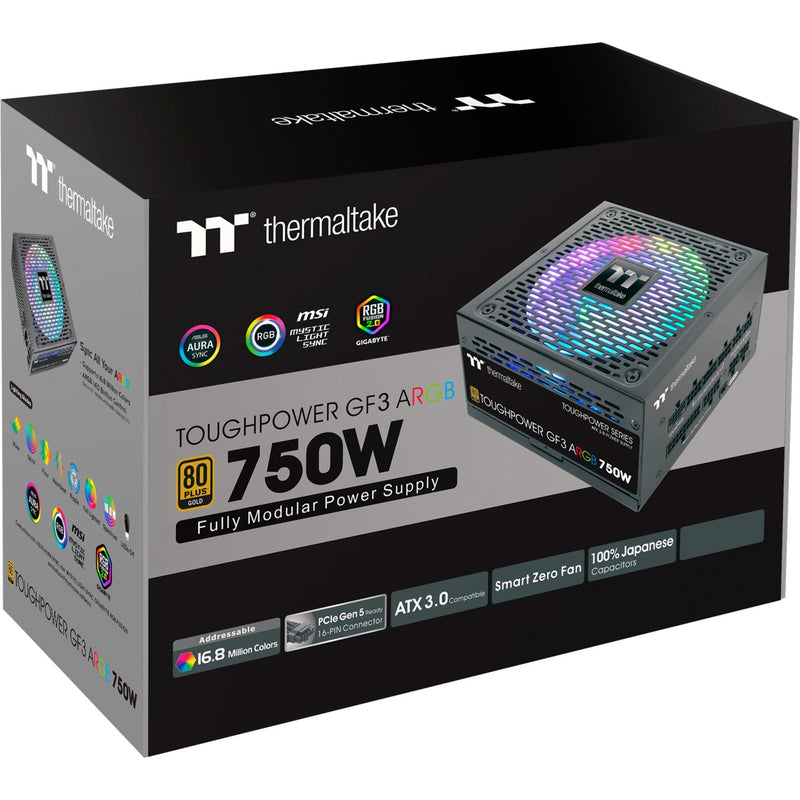 Load image into Gallery viewer, Thermaltake toughpower gf3 argb gen 5 eu modulaire 750 watt voeding (zwart, 4x pcie)