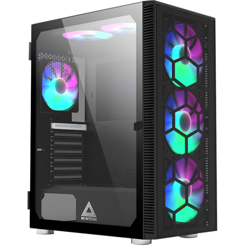 Load image into Gallery viewer, Montech x3 glass midi tower behuizing (zwart | 3x usb-a | rgb | tempered glass)