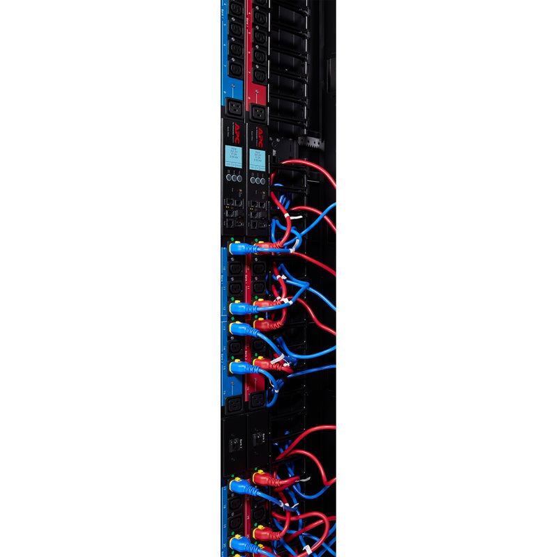 Load image into Gallery viewer, Apc ap8681redx667 - switched metered-by-outlet pdu (zwart rood, 0u, 400v, (21x) c13 (3x) c19, iec 309 16a 3fase stekker)