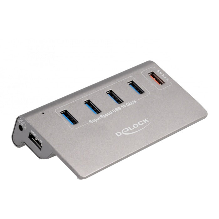 Load image into Gallery viewer, Delock usb-hub 10 gbps met 4 usb-a + 1 quick charge poort (grijs, incl. voeding)