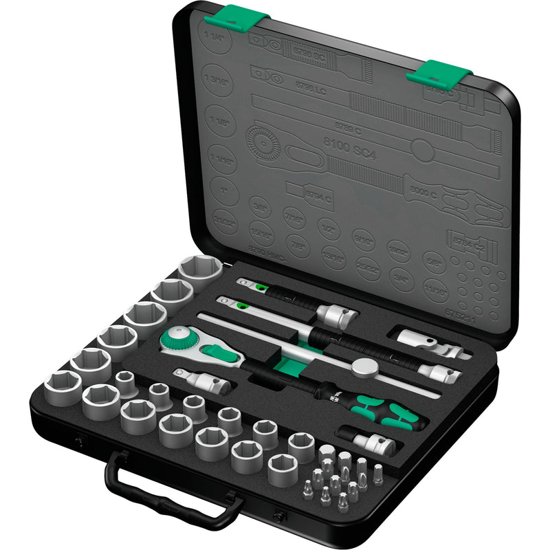Load image into Gallery viewer, Wera 8100 sc 4 zyklop speed ratelset gereedschapsset (zwart groen, 38-delig, snelheidsratel met draaibare kop)