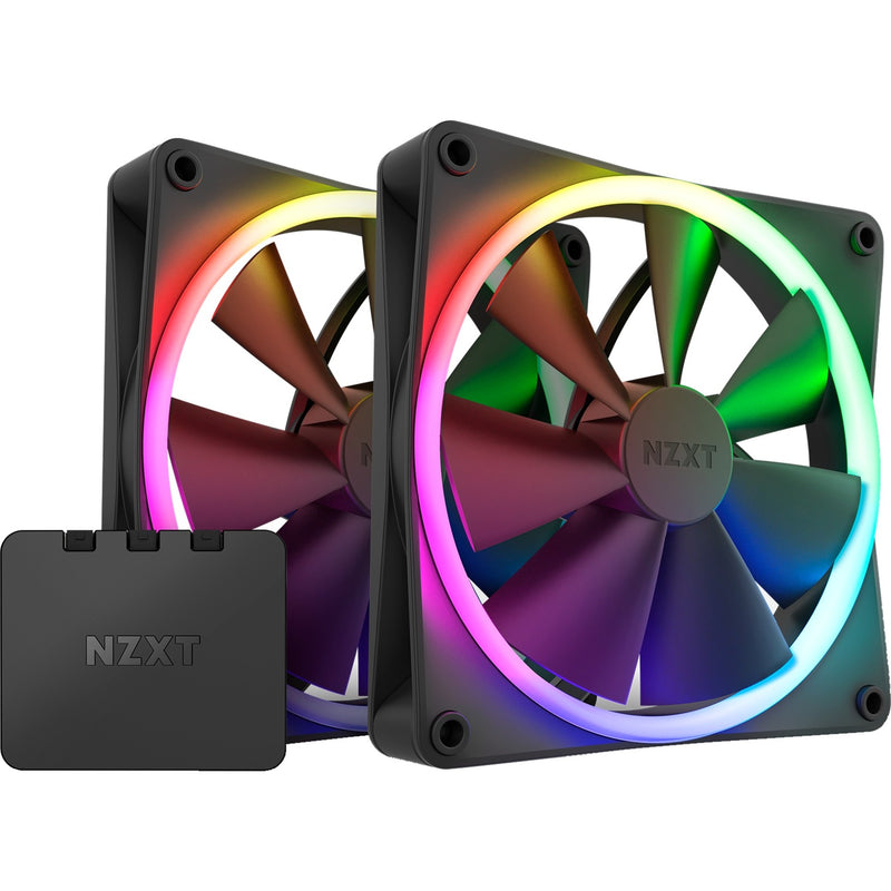 Laden Sie das Bild in Galerie -Viewer, Nzxt f140 rgb duo case fans (zwart, 2 stuks, 140 x 140 x 25 mm, pwm, incl. controller)