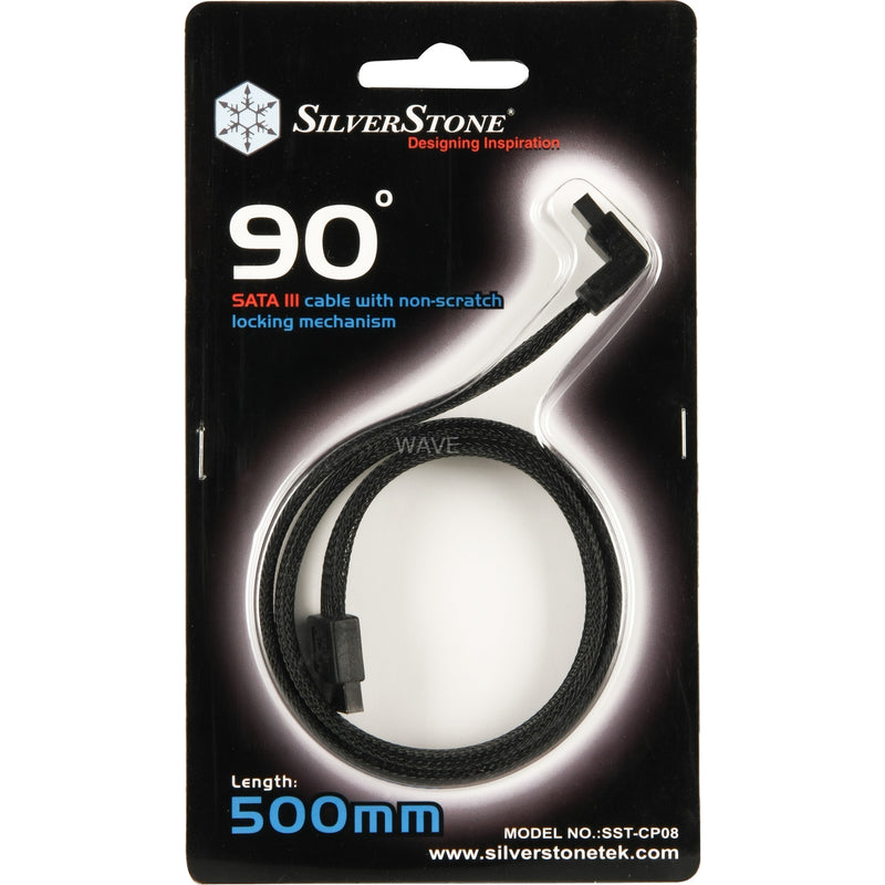 Load image into Gallery viewer, Silverstone sata iii kabel 50cm (zwart, 6gb s, 90º connector, cp08)
