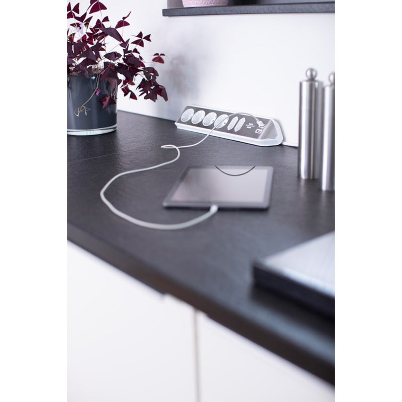 Load image into Gallery viewer, Brennenstuhl estilo hoekstopcontact 4-voudig met usb-oplaadfunctie stekkerdoos (wit roestvrij staal)