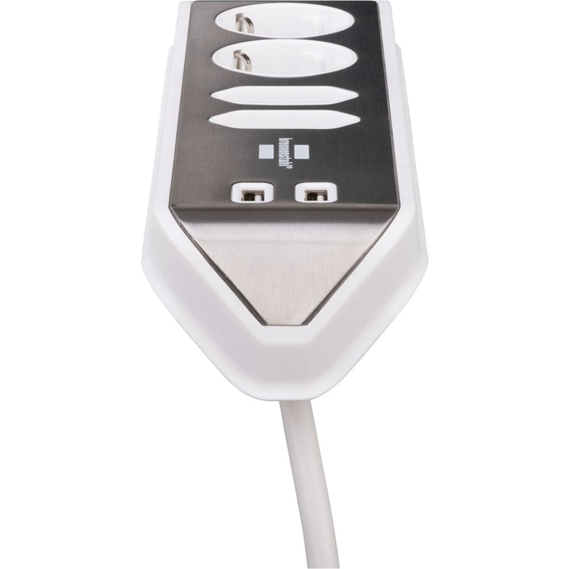 Load image into Gallery viewer, Brennenstuhl estilo hoekstekkerdoos 4-voudig stekkerdoos (wit roestvrij staal, 2x usb)