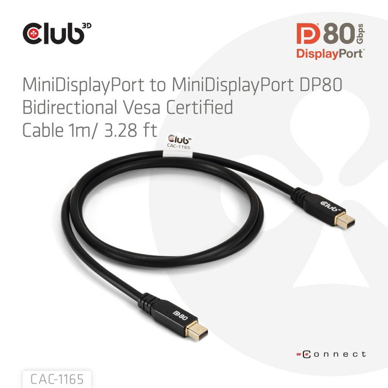 Afbeelding laden in galerijviewer, Club 3d minidisplayport naar minidisplayport dp80 bidirectioneel kabel (zwart, 1 meter, vesa-gecertificeerd)