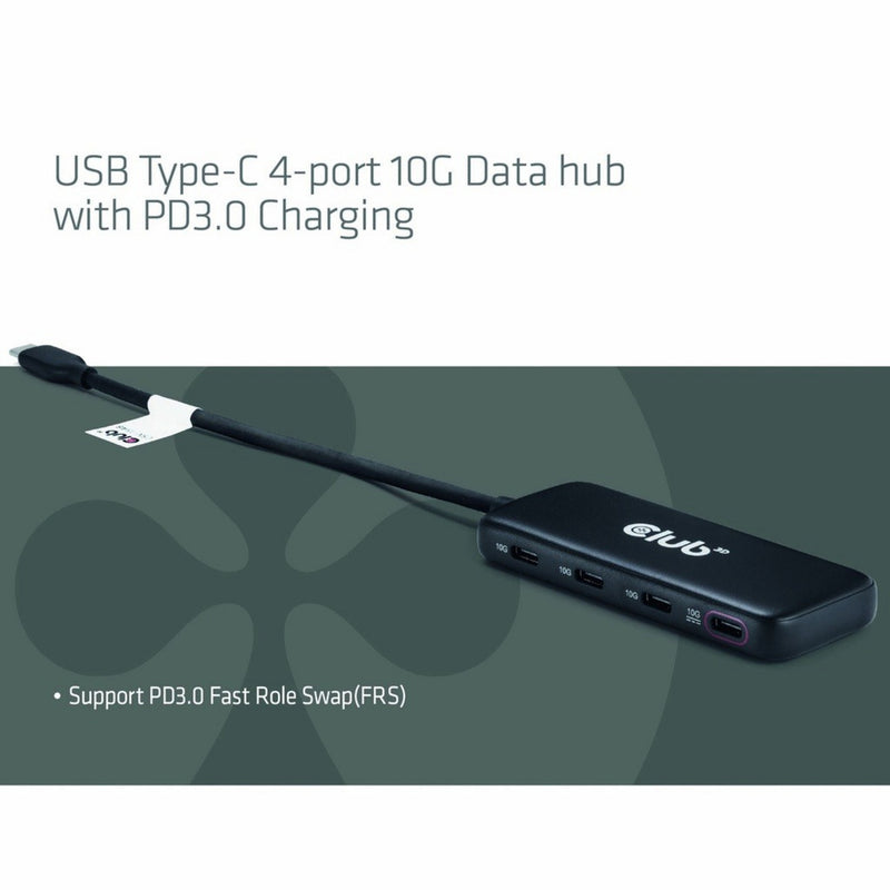 Afbeelding laden in galerijviewer, Club 3d usb-c 4-poorts 10g-datahub met pd3.0 usb-hub (zwart)