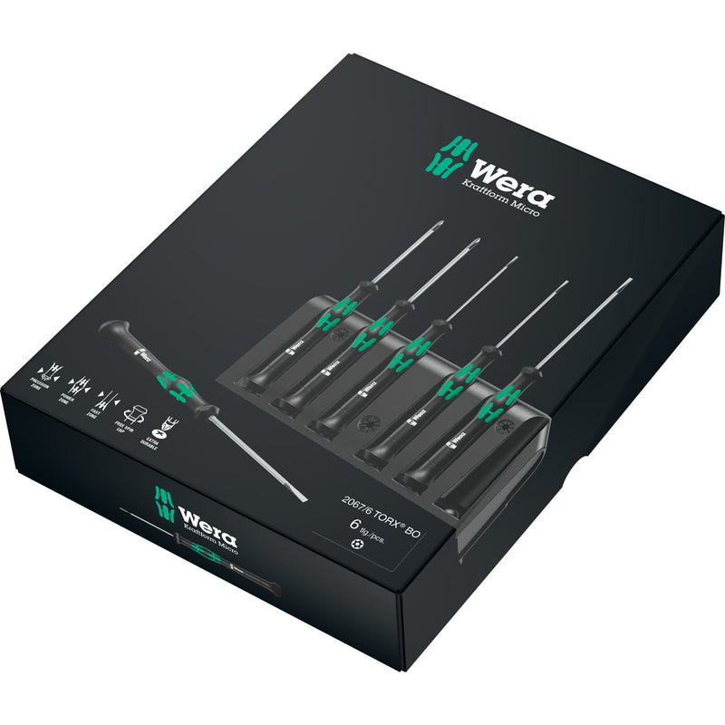 Load image into Gallery viewer, Wera 2067 6 elektronica torx bo schroevendraaierset + rek (zwart groen, 6-delig)