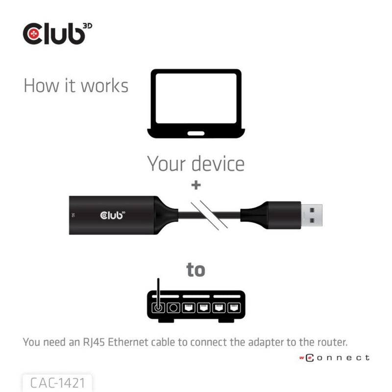 Cargue la imagen en el visor de la galería, Club 3d usb-a naar rj45 ethernet 5gbps adapter (zwart)