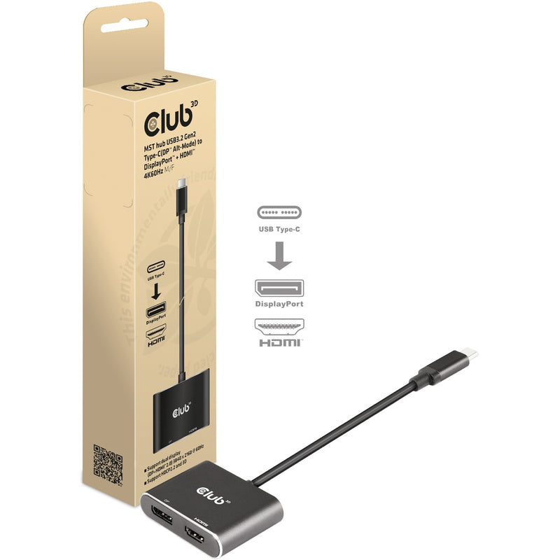 Afbeelding laden in galerijviewer, Club 3d usb-c (dp alt-mode) naar displayport + hdmi hub (zwart)