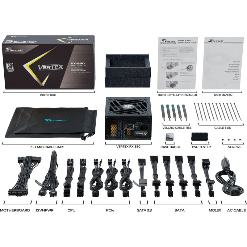 Cargue la imagen en el visor de la galería, Seasonic vertex px-850 modulaire 850 watt voeding (zwart, 1x 12v-2x6, 3x pcie)