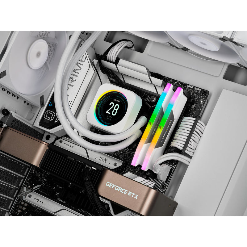 Afbeelding laden in galerijviewer, Corsair vengeance rgb 32 gb ddr5-6000 (2x 16 gb) werkgeheugen (wit, cmh32gx5m2d6000z38w, xmp, expo)