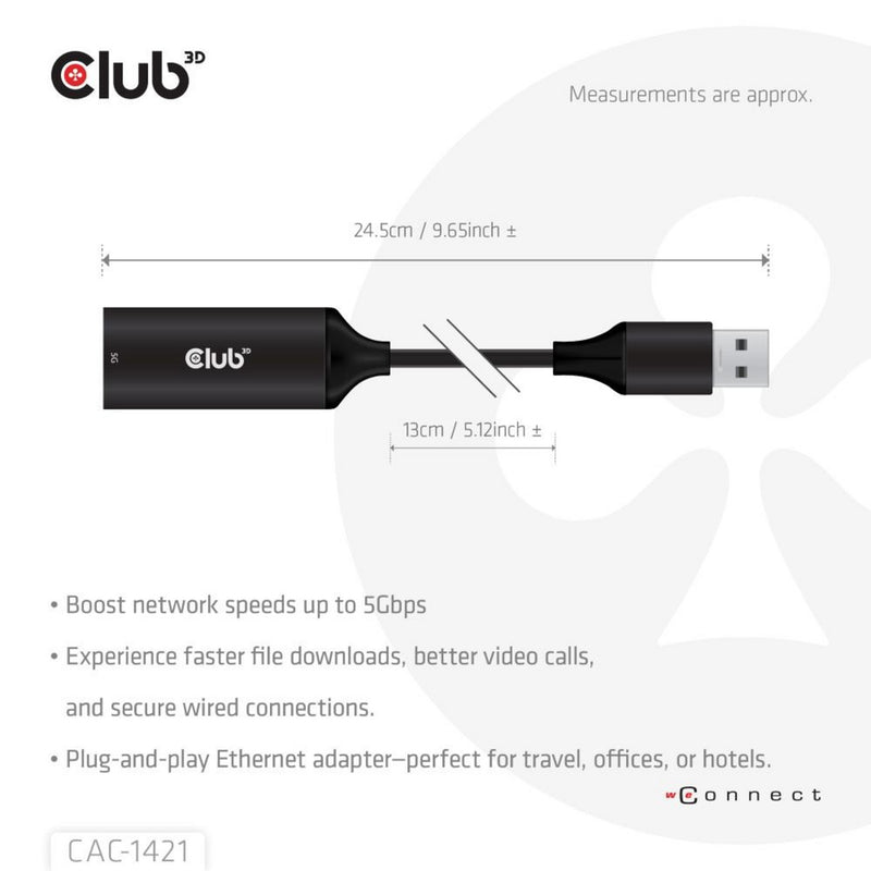 Cargue la imagen en el visor de la galería, Club 3d usb-a naar rj45 ethernet 5gbps adapter (zwart)
