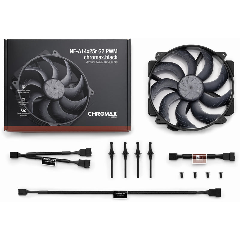 ギャラリービューアに画像をロードする, Noctua nf-a14x25r g2 pwm chromax.black case fan (zwart, 140 x 140 x 25 mm)