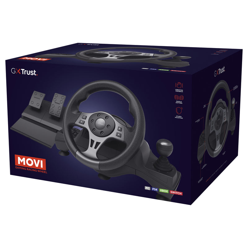 Load image into Gallery viewer, Trust gxt 289 movi racestuur stuur (zwart, pc, xbox series x s, switch, playstation 4)