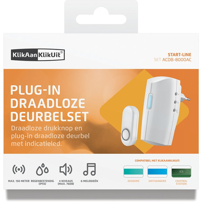 Chargez l'image dans la visionneuse de la galerie, Klikaanklikuit acdb-8000ac plug-in draadloze deurbelset (wit)