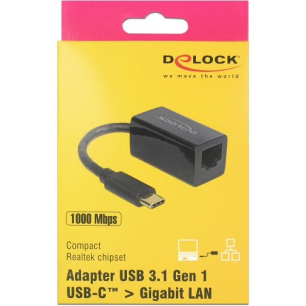 Load image into Gallery viewer, Delock superspeed usb-c (usb 3.1 gen 1) male > gigabit lan 10 100 1000 mbps compact adapter (zwart, 0,135 meter)