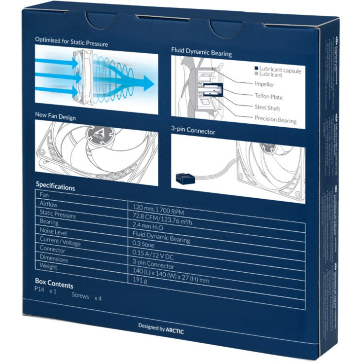 Load image into Gallery viewer, Arctic p14 case fan (zwart, 140 x 140 x 27 mm)