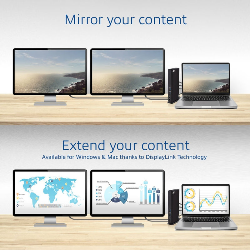 Afbeelding laden in galerijviewer, Act connectivity usb-c of usb-a dual monitor docking station (zwart)
