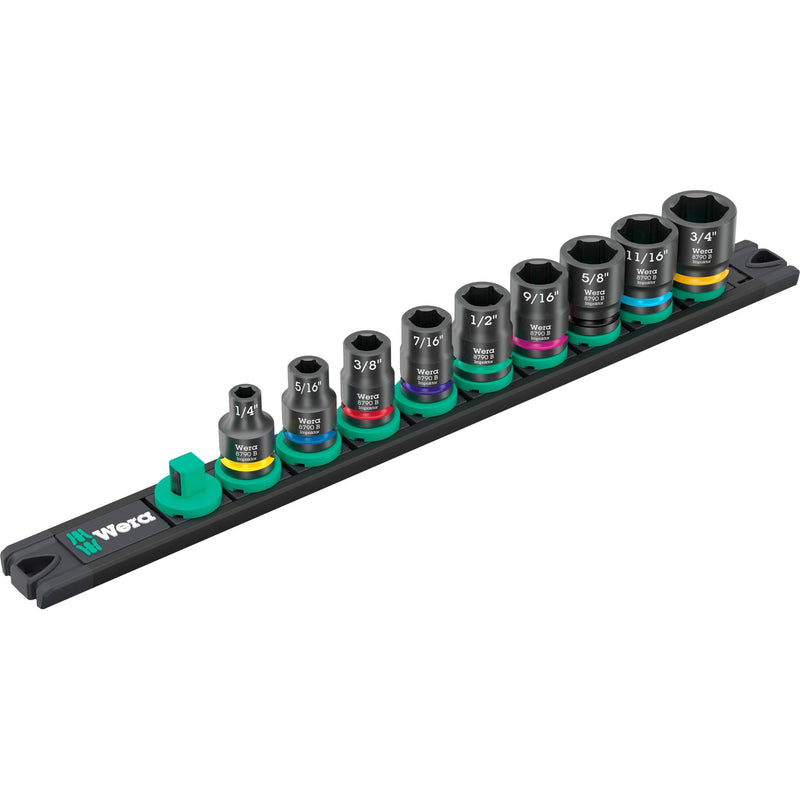 Afbeelding laden in galerijviewer, Wera 9608 dop-magneetstrip b impaktor imperial 1 dopsleutel (zwart groen, 9‑delig)
