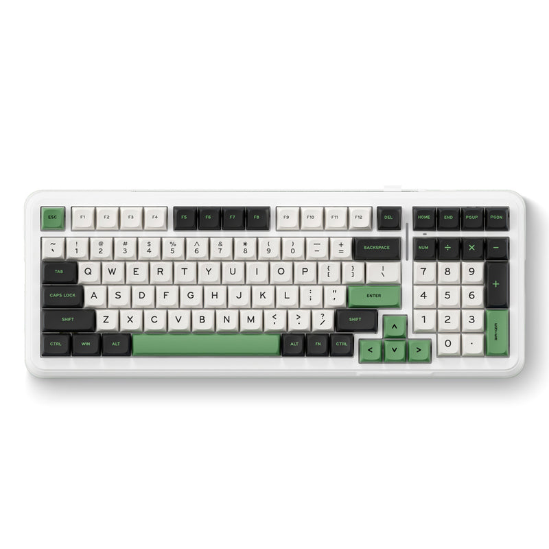 Chargez l'image dans la visionneuse de la galerie, Mchose k99 emerald green hyacinth wireless gasket mount mechanical rgb toetsenbord (wit, us lay-out (qwerty), ktt hyacinth, rgb, hot swap, double-shot pbt, draadloos | bluetooth | usb-c)