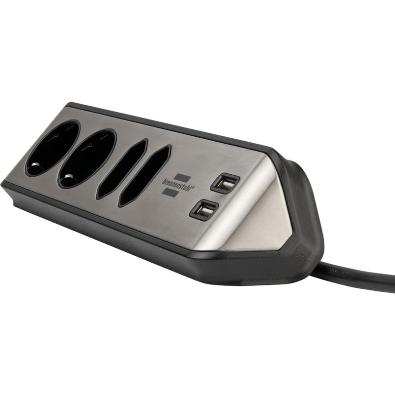 Load image into Gallery viewer, Brennenstuhl estilo hoekstekkerdoos 4-voudig stekkerdoos (zwart roestvrij staal, 2x usb)