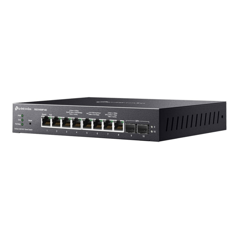 Afbeelding laden in galerijviewer, Tp-link omada sg2210xmp-m2 8-poorts 2.5gbase-t smart switch (zwart, 8x poe+, 2x 10ge sfp+)