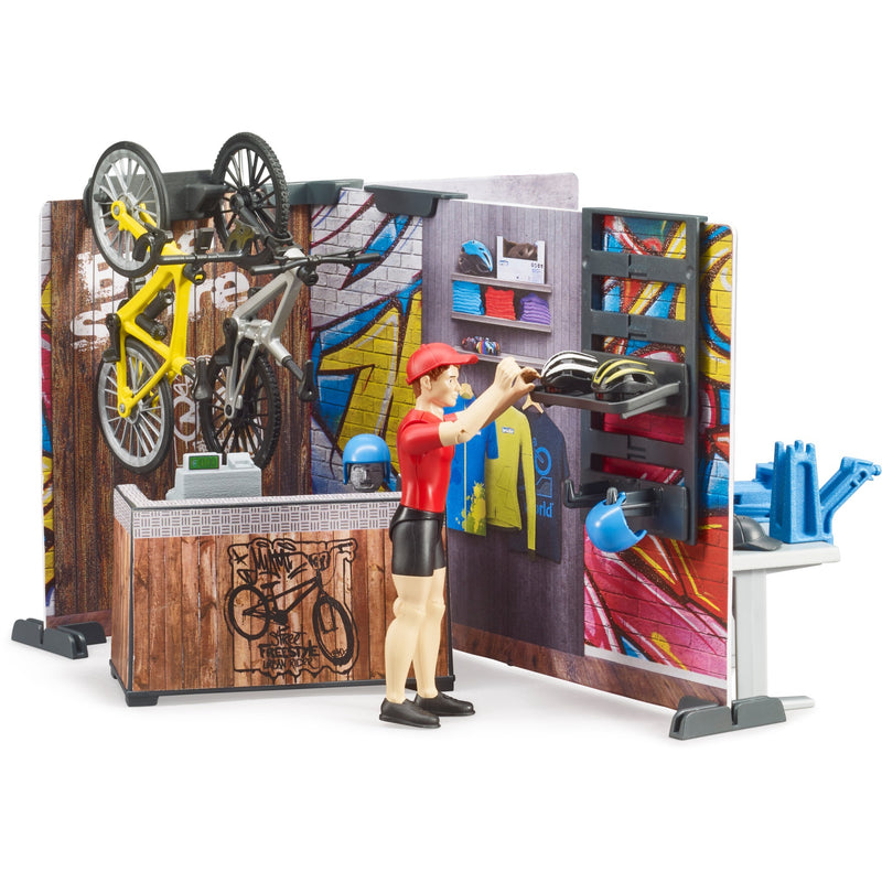 Load image into Gallery viewer, Bruder bworld fietsenwinkel speelfiguur (63120)