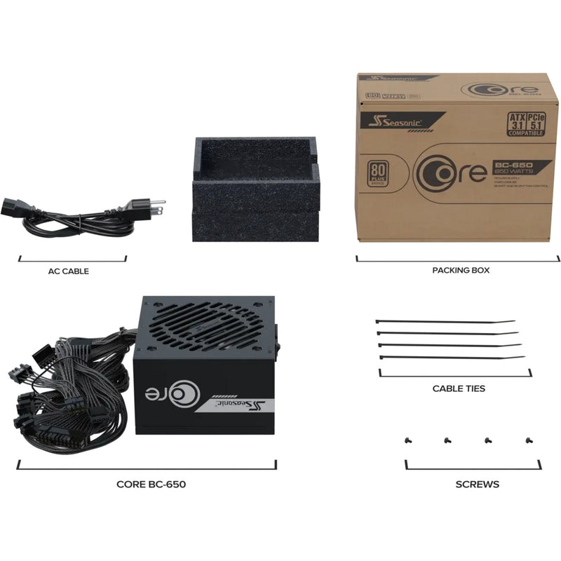 Load image into Gallery viewer, Seasonic core bc-650 atx 3.1 650 watt voeding (zwart, 2x pcie)