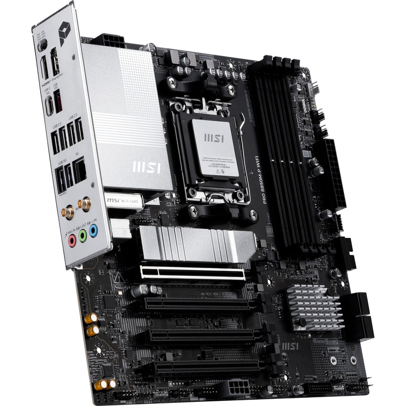 Load image into Gallery viewer, Msi pro b850m-p wifi socket am5 moederbord (zwart zilver, raid, 5gb-lan, wi-fi 7, bt, sound, µatx)