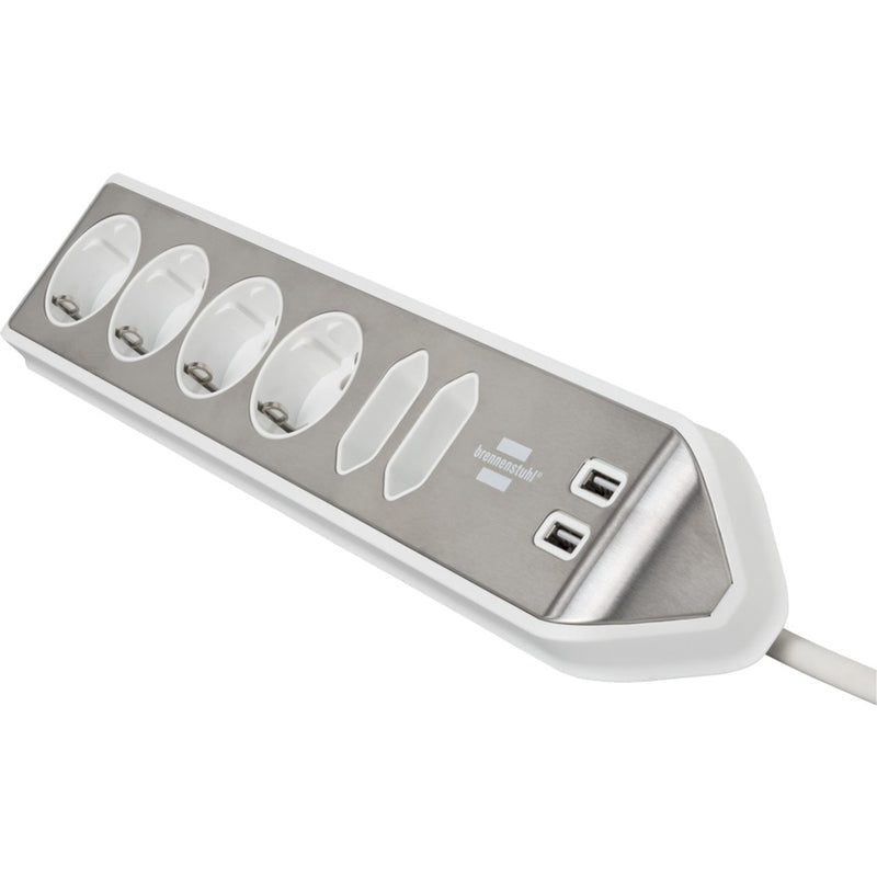Load image into Gallery viewer, Brennenstuhl estilo hoekstopcontact 4-voudig met usb-oplaadfunctie stekkerdoos (wit roestvrij staal)